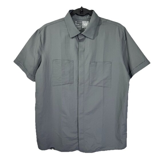CoolLife Life Tag Shirt Men’s Medium Gray Snap Button Front Short Sleeve Collar - Picture 1 of 8